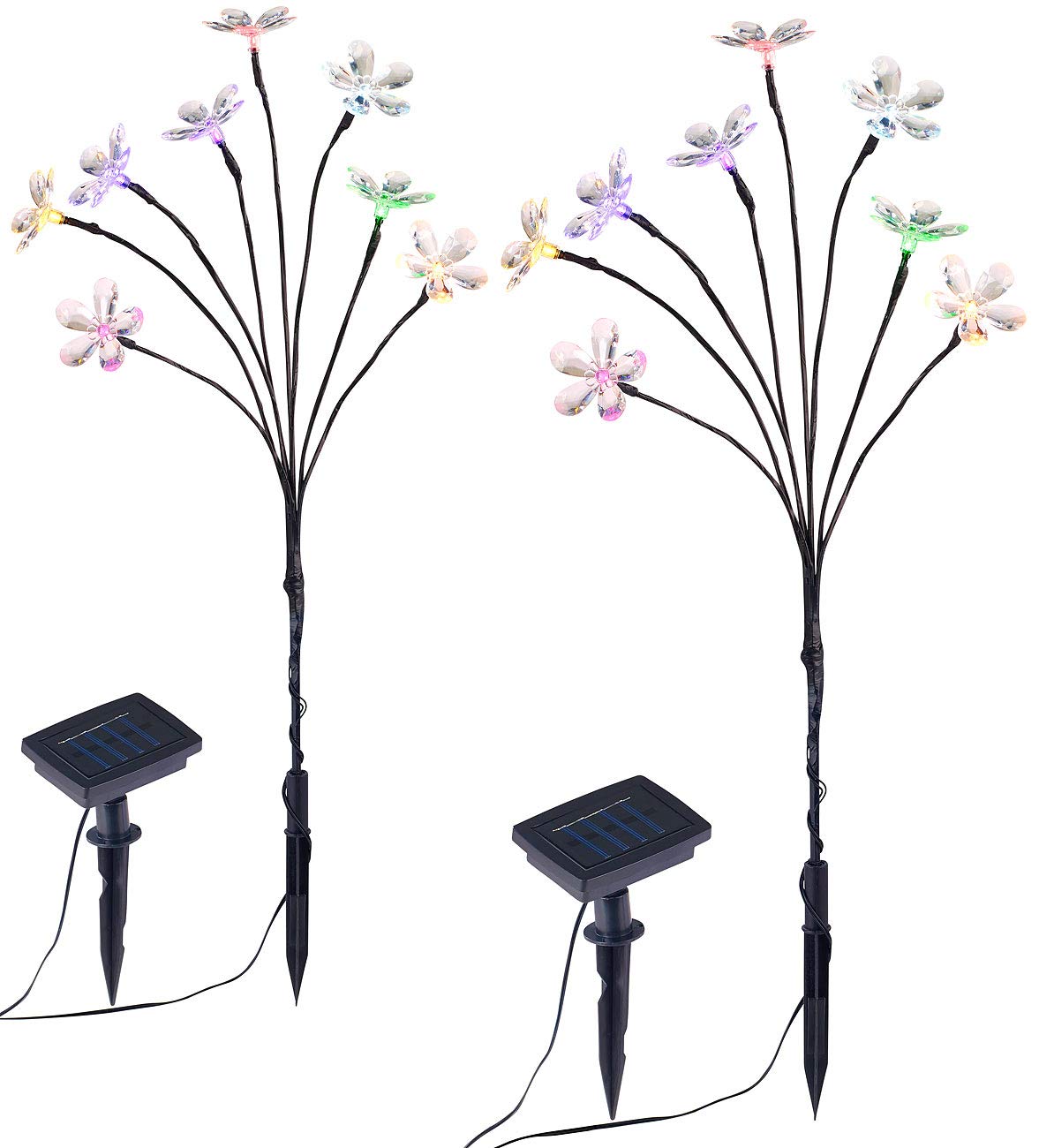 Lunartec Solar-Lichtersträucher 2er-Set 8 Blüten 50 cm