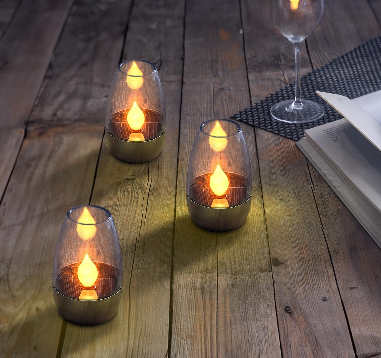 Lunartec Luna 3er Solar-Windlichter warmweiß Glas