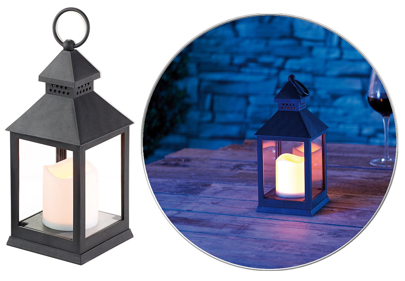 Lunartec Licht-Dekoration Sturmlaterne LED Timer 2er-Pack schwarz
