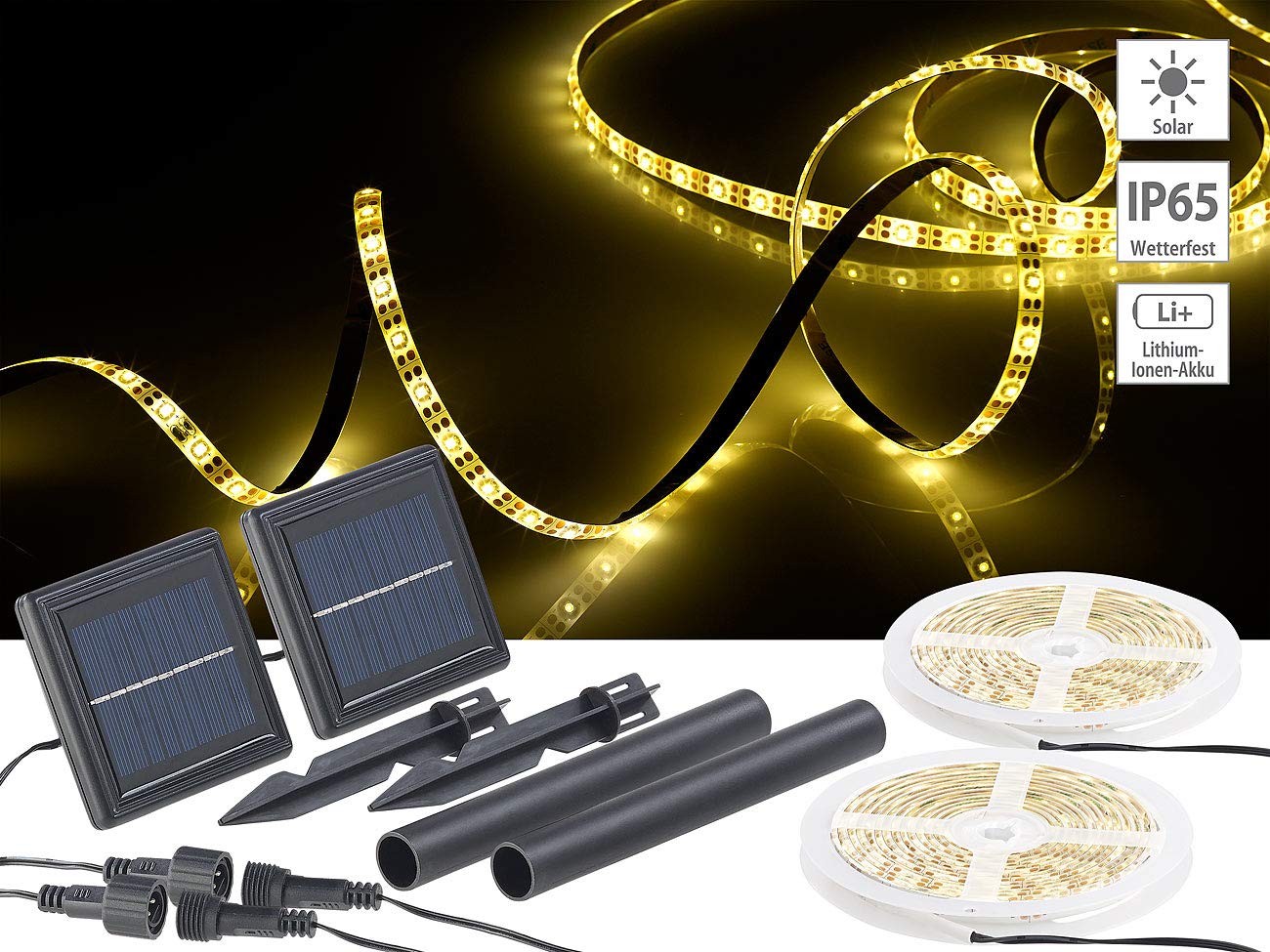 Lunartec Licht-Dekoration Solar-LED-Streifen warmweiß 2er-Set IP65