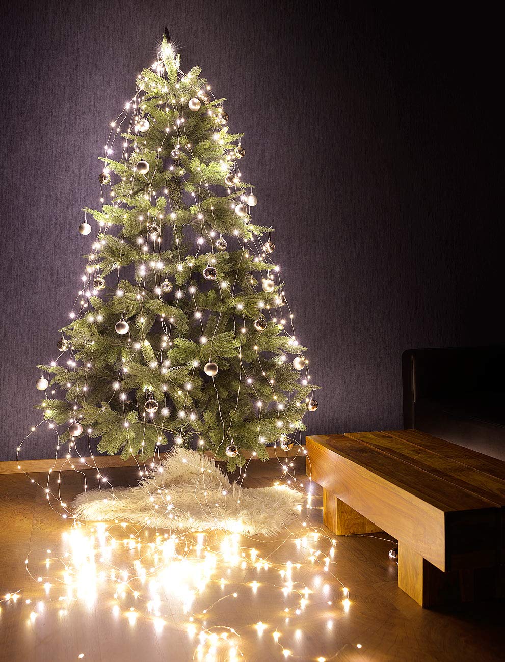 Lunartec Lichtervorhang Baum Christbaum Lichterkette 720 LEDs warmweiß