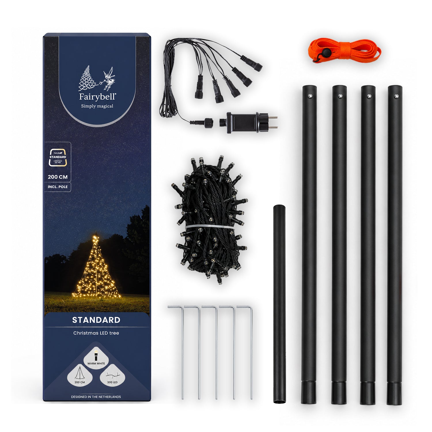 Fairybell Standard 2 m Lichterkette 300 LED warmweiss Mast