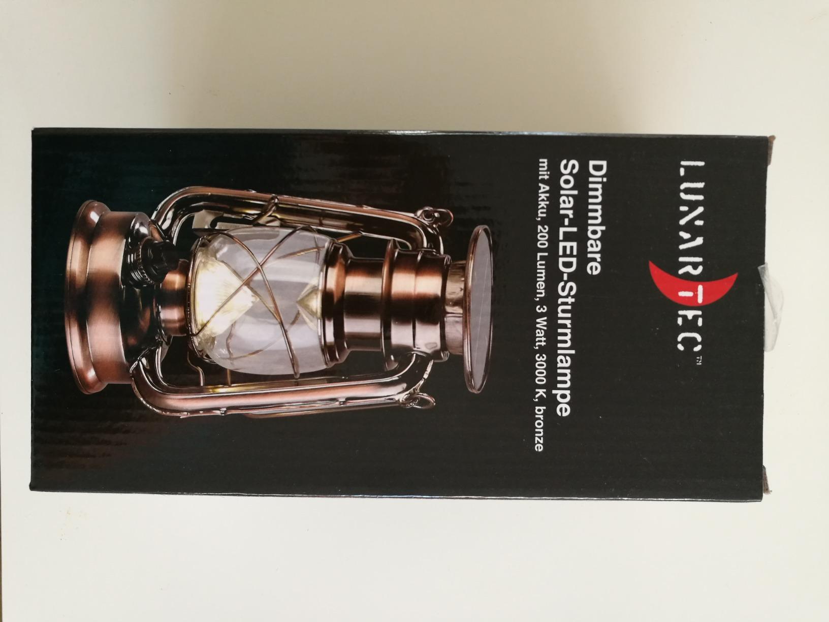 Lunartec Außenbeleuchtung Solar-Sturmlampe 200 lm warmweiß Bronze