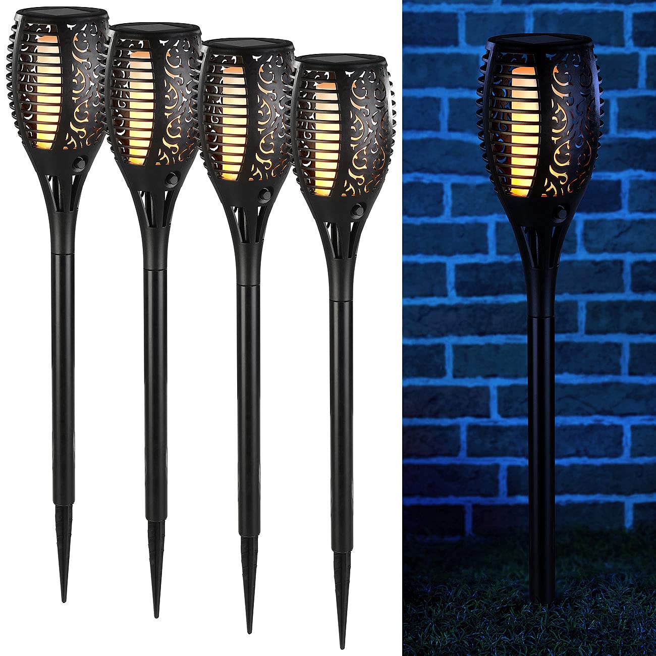 Lunartec Außenbeleuchtung Solar-Gartenfackel 58cm 4er-Set