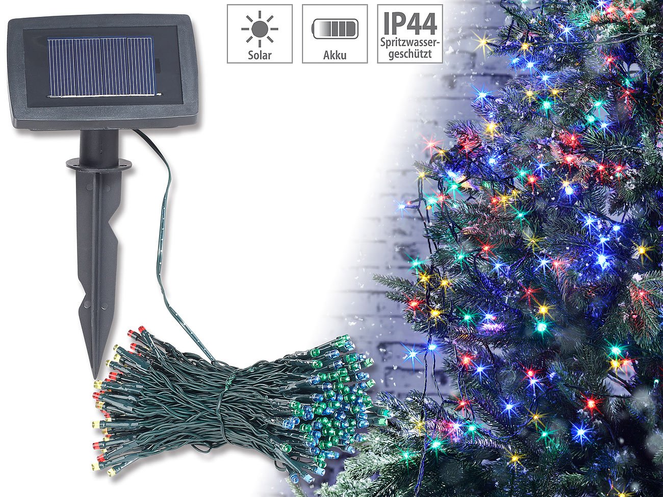 Lunartec Solar Lichterkette bunt 100 LEDs 10 m IP44 Timer