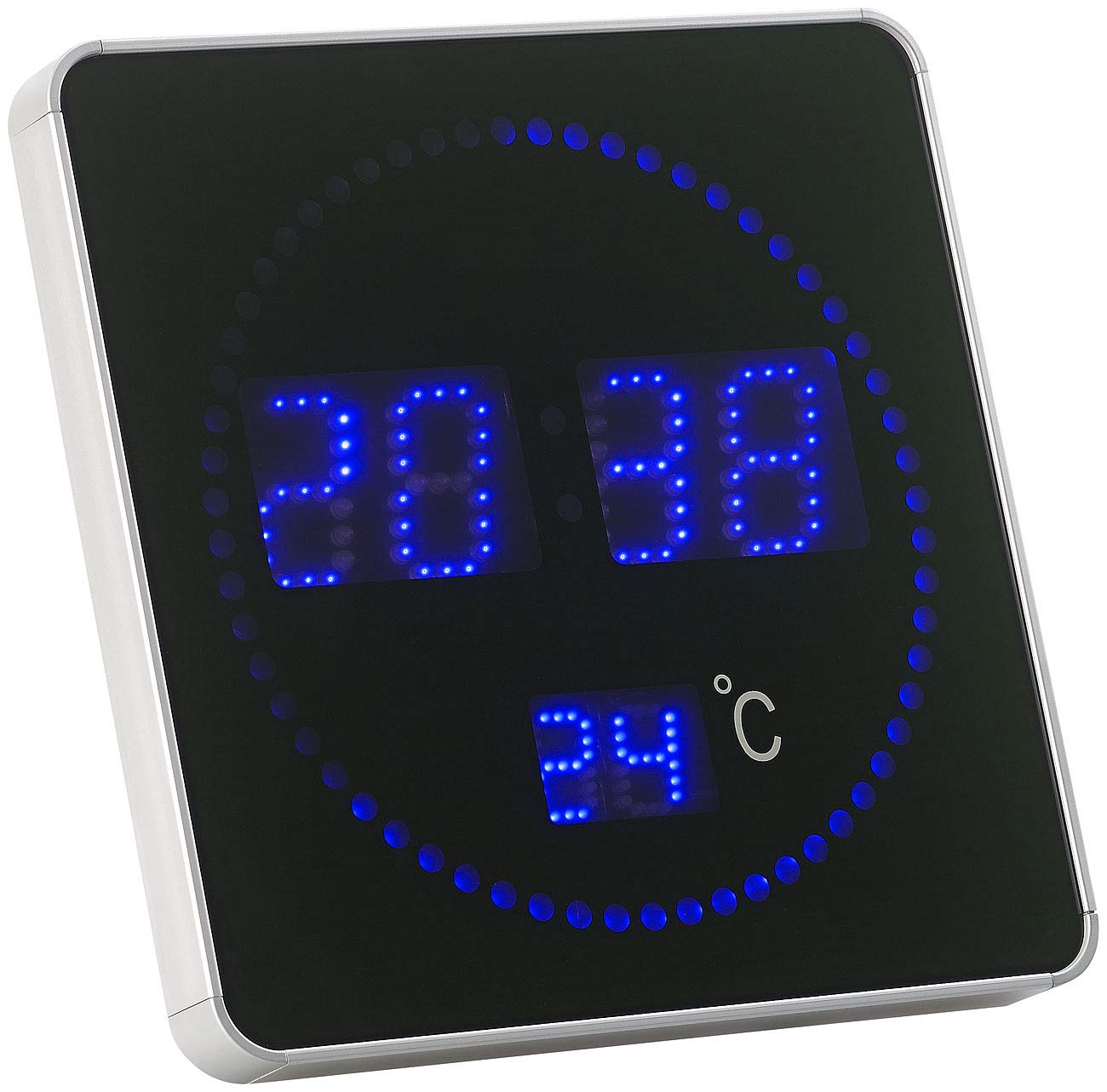 Lunartec LED-Uhren Funk-Tischuhr Wanduhr blau Thermometer 28cm