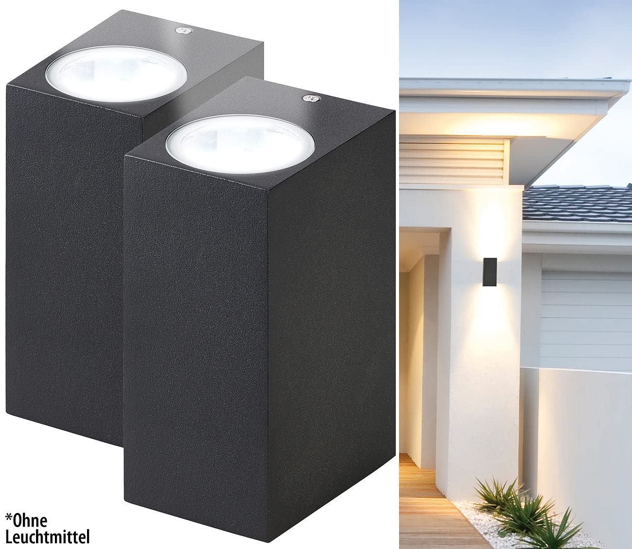 Lunartec Leuchtmittel Up-Down-Wandleuchte eckig GU10 schwarz 2er