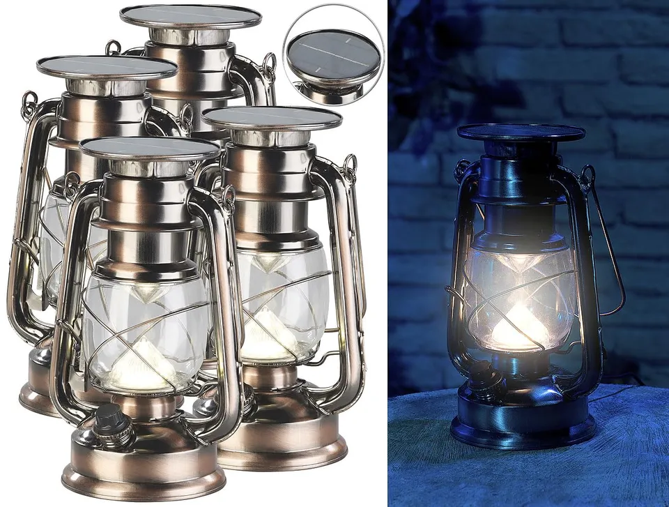 Lunartec Außenbeleuchtung Solar-Sturmlampe 4er-Set bronze 200lm