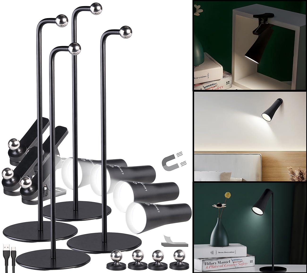 Lunartec Taschenlampen 4in1 Arbeitsleuchte schwarz 4er-Set 150lm