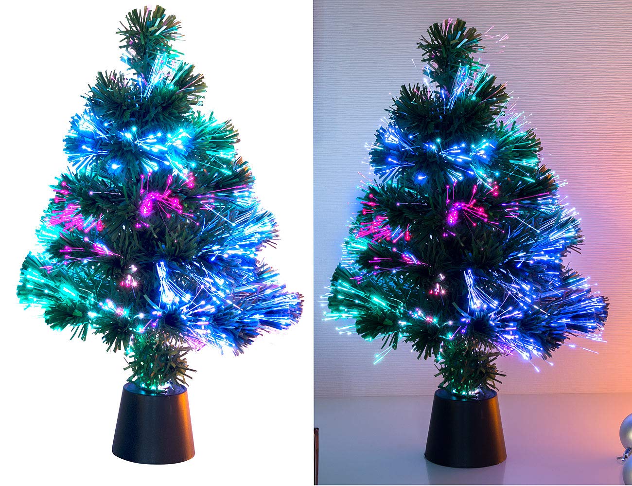 Lunartec Licht-Dekoration Glasfaser Baum 45 cm 2er Set Bunt