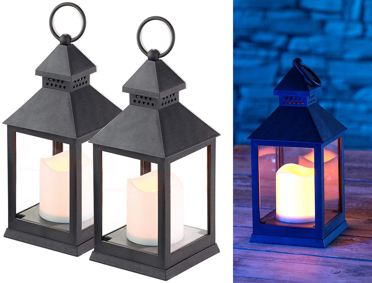 Lunartec Licht-Dekoration Sturmlaterne LED Timer 2er-Pack schwarz