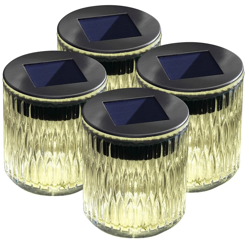 Lunartec Außenbeleuchtung Solar-Windlicht Echtglas 4er-Set