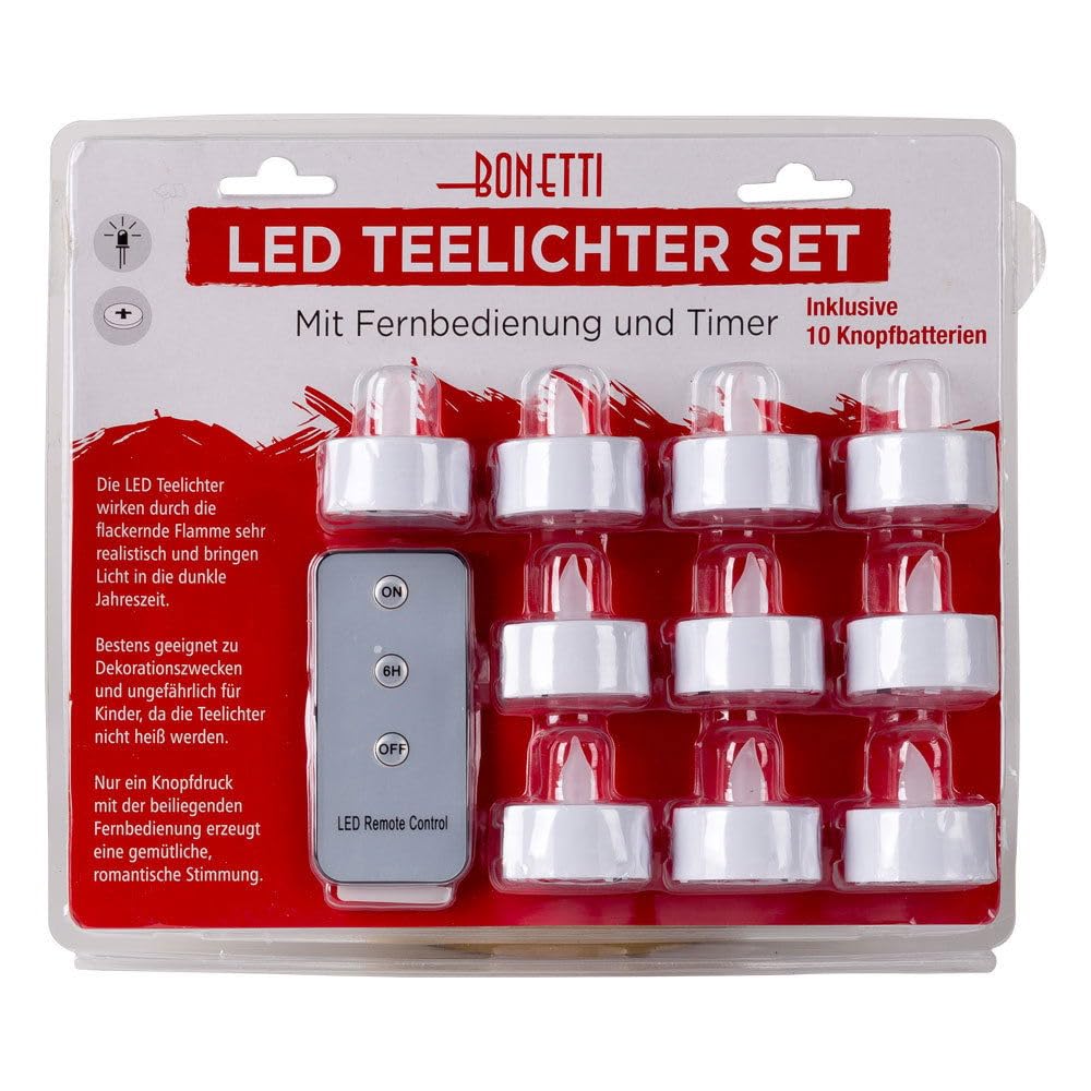Bonetti LED Teelichter warmweiß 10er-Set mit Timer