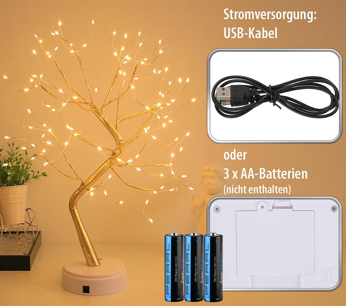 Lunartec Innenbeleuchtung LED-Lichterbäume gold 2er 53 cm