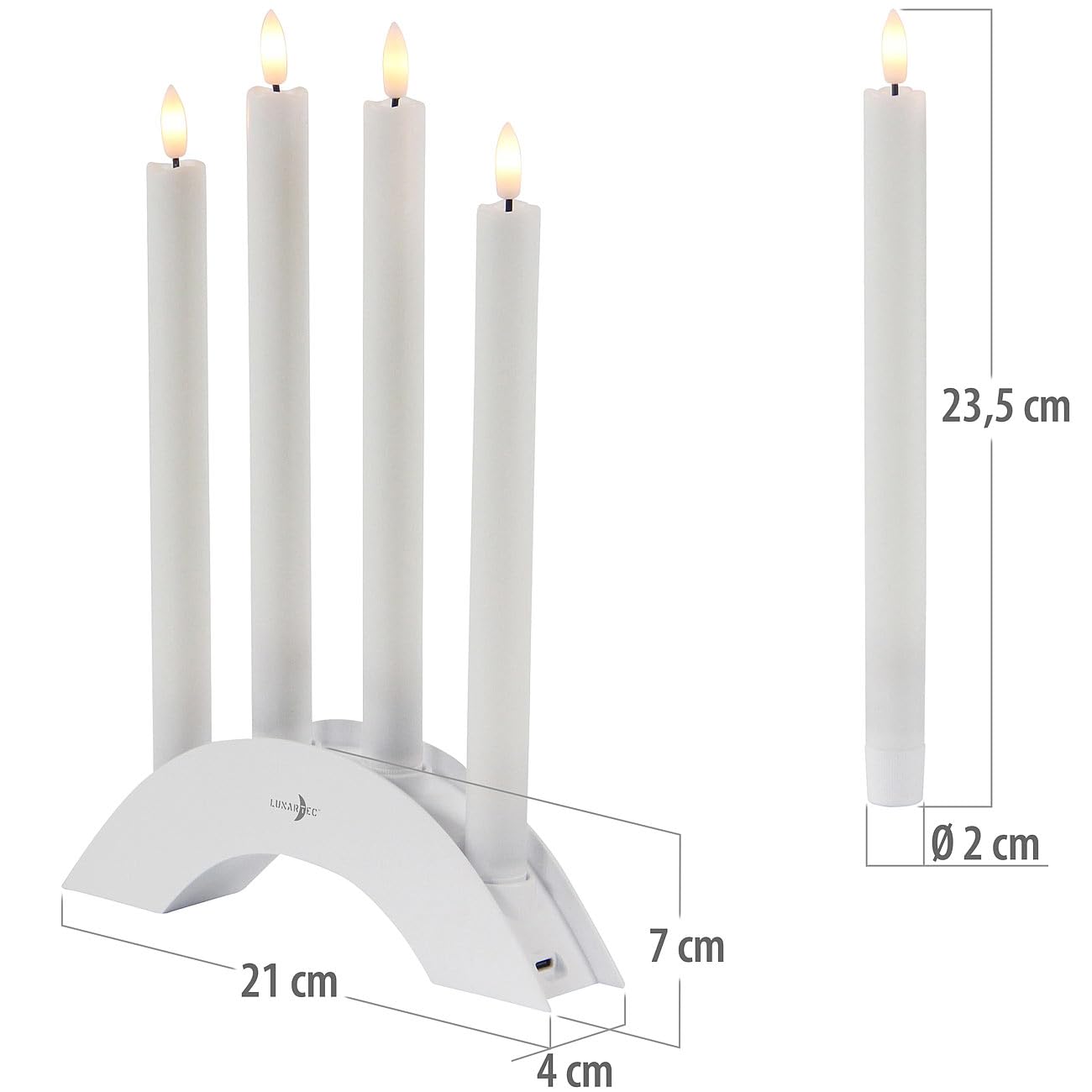 Lunartec Licht-Dekoration LED-Stabkerzen 4er weiß warmweiß