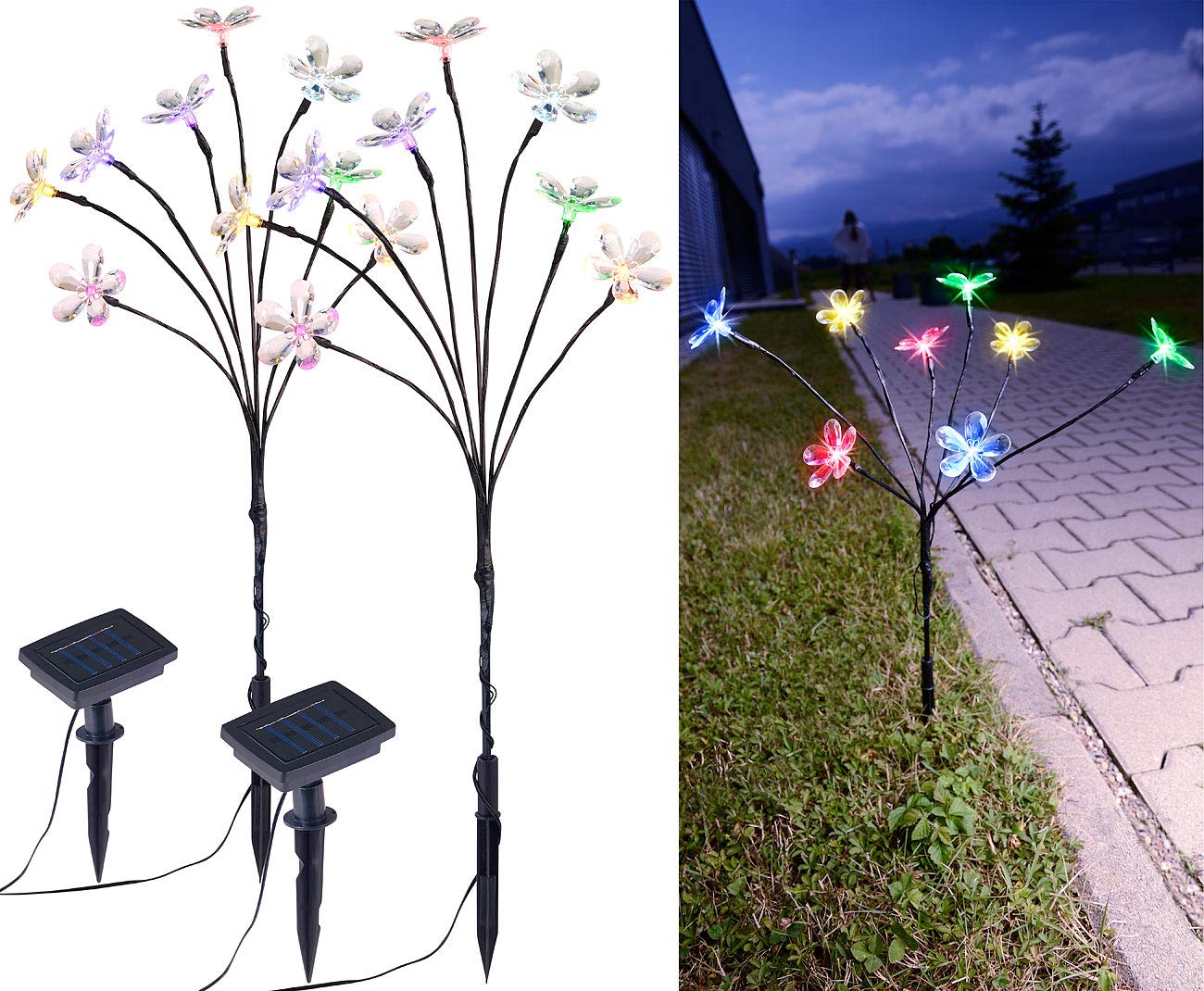 Lunartec Solar-Lichtersträucher 2er-Set 8 Blüten 50 cm