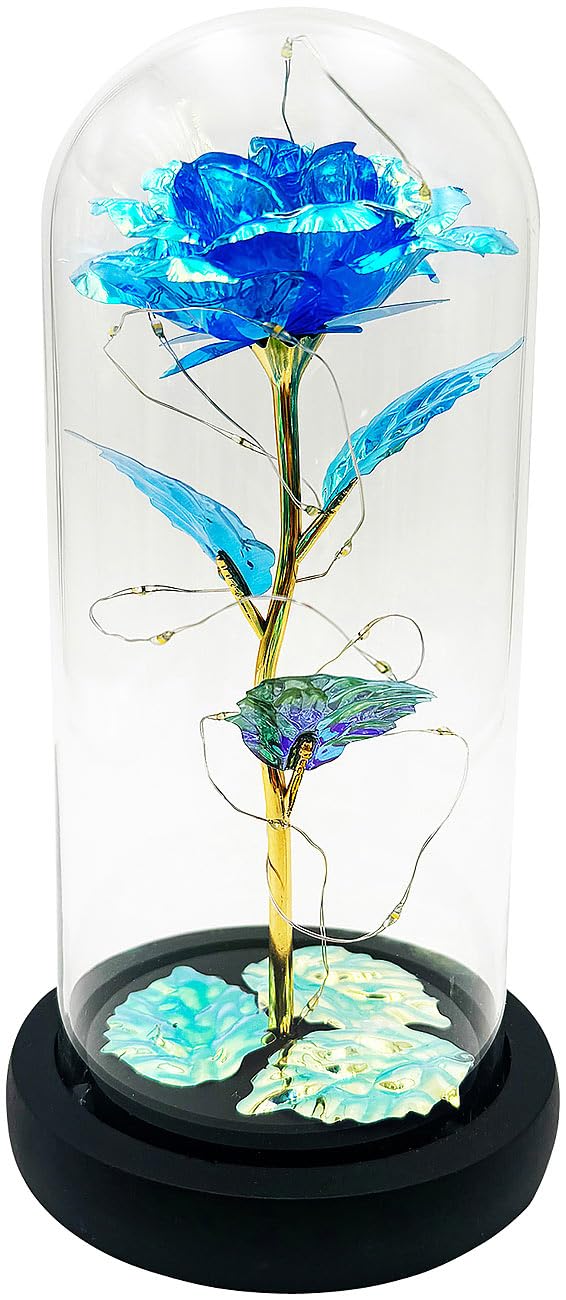 Lunartec Licht-Dekoration LED-Rose Glas kristallblau 21,5 cm