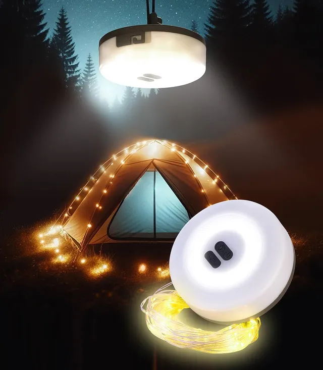 Lunartec Licht-Dekoration 2in1 Campingleuchte 10 m 130 LEDs weiß