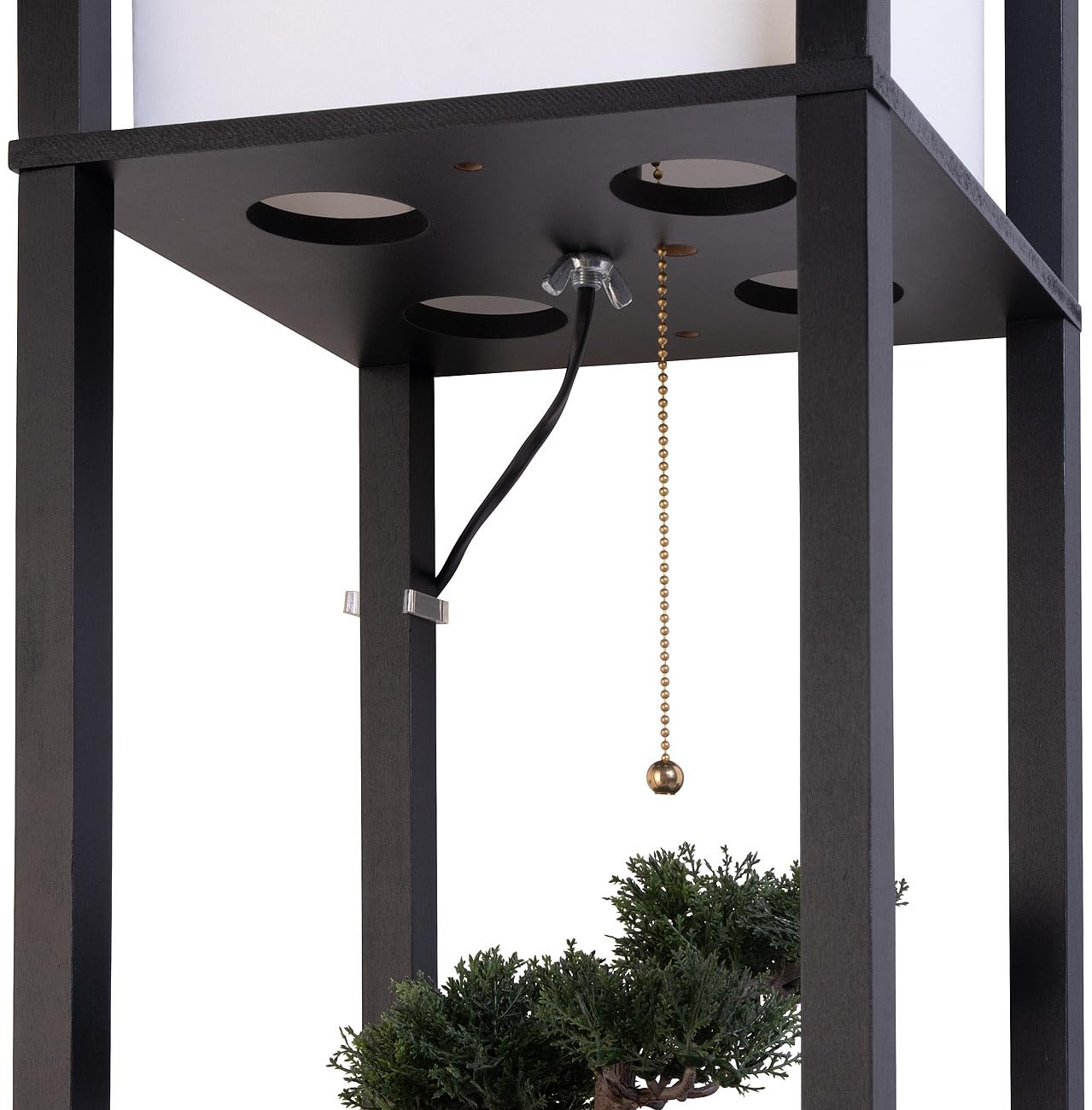 Lunartec Stehlampe Holz Regal schwarz E27 160 cm Stehleuchte