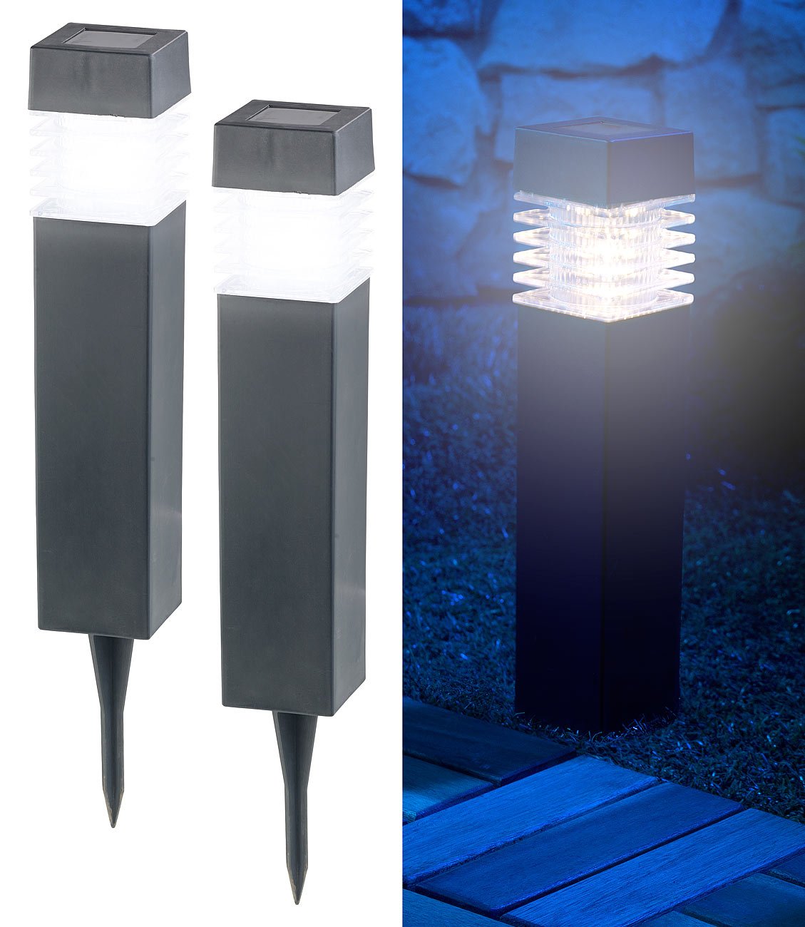 Lunartec Außenbeleuchtung Solar-Wegeleuchte 2er-Set warmweiß