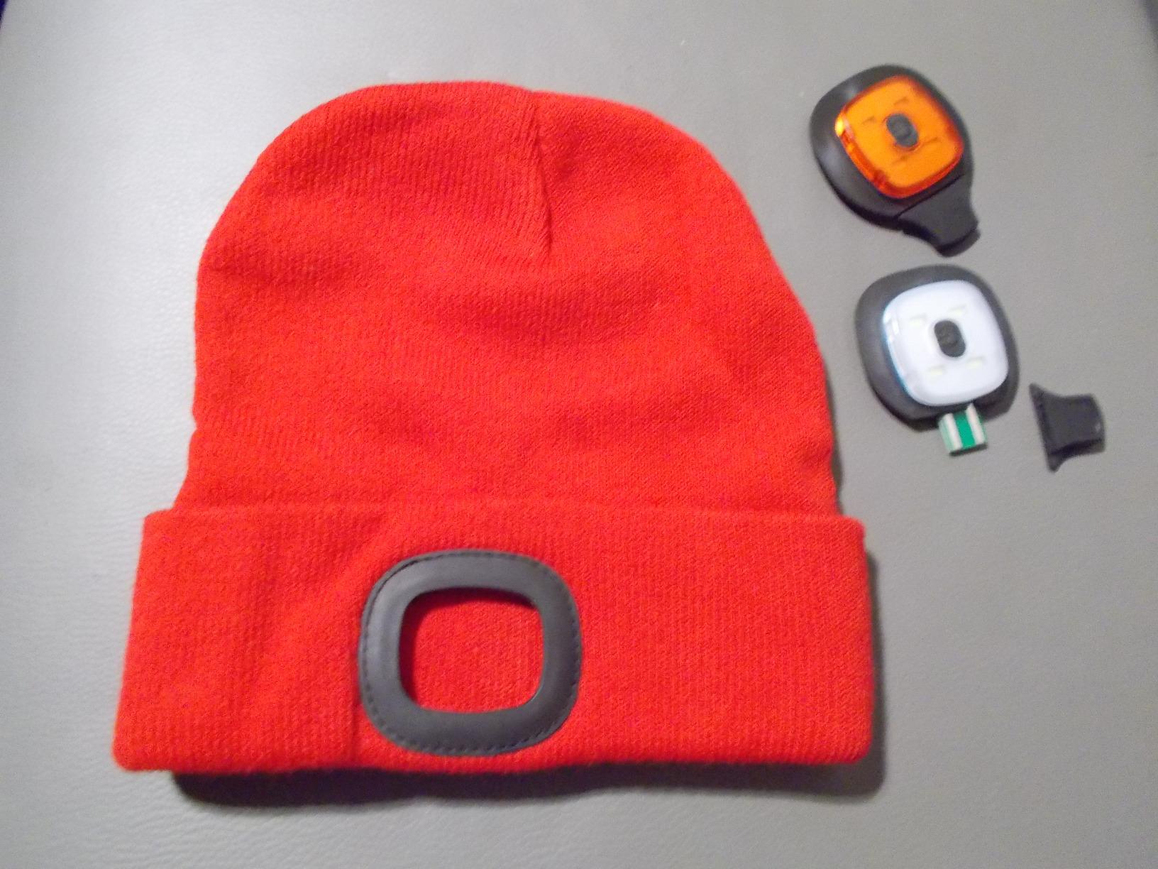Lunartec Taschenlampen LED-Mütze rot aufladbar 8 LEDs
