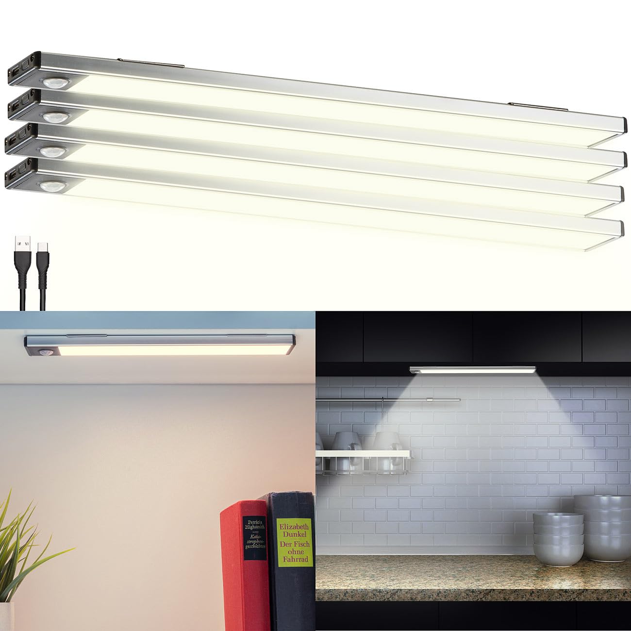Lunartec Innenbeleuchtung LED-Lichtleiste 4er-Set warmweiß 33cm