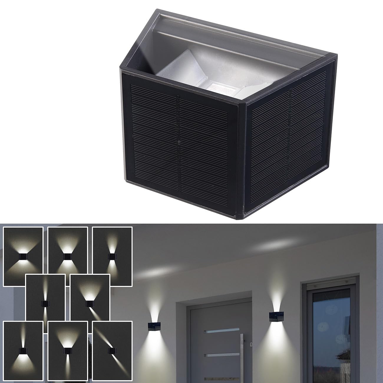 Lunartec Außenbeleuchtung Solar-LED-Wandleuchte warmweiß IP54