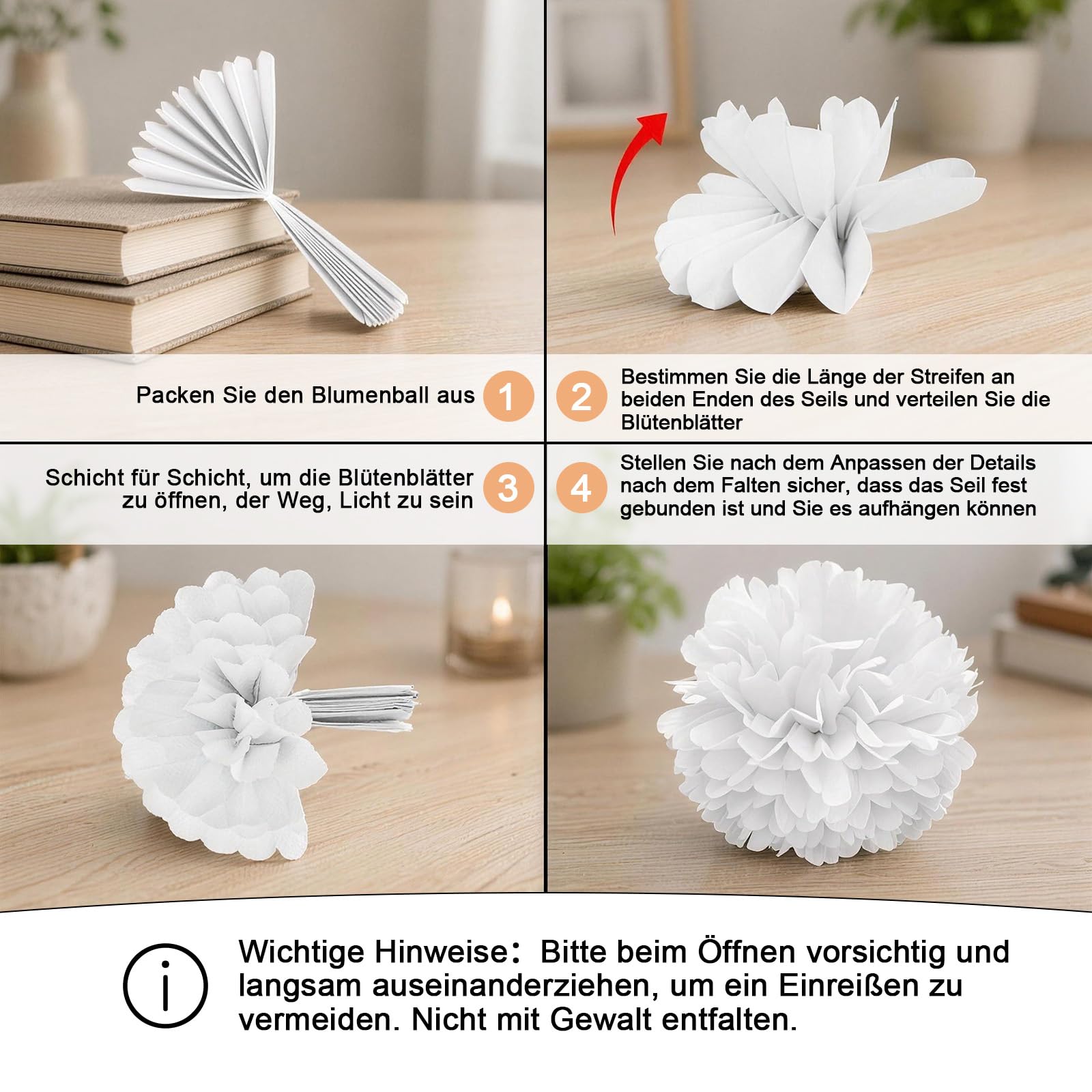 WEARXI Partydeko Pompons weiß 18 Stück Seidenpapier