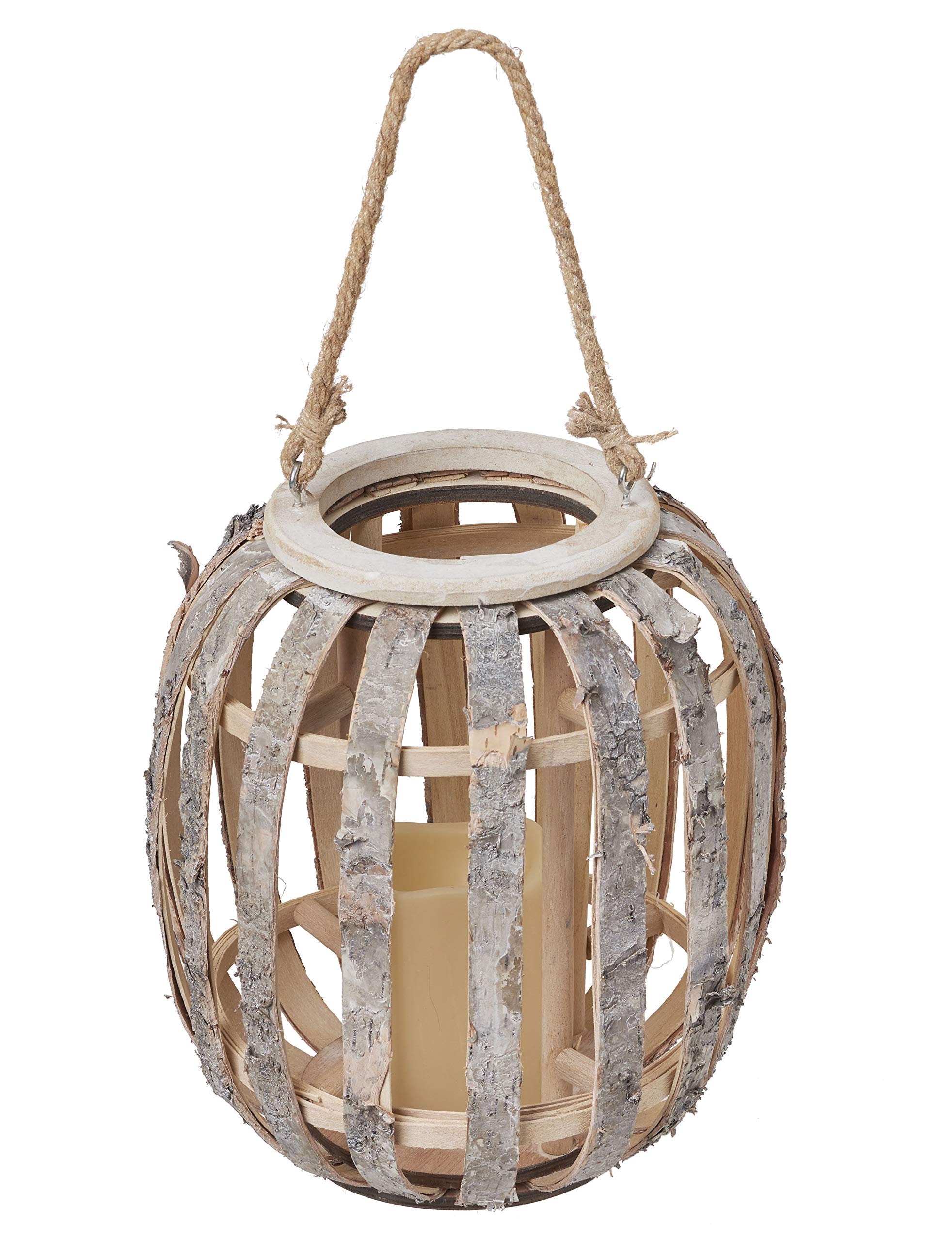 Bonetti LED Laterne Birkenholz mit LED-Kerze 28 cm batteriebetrieben