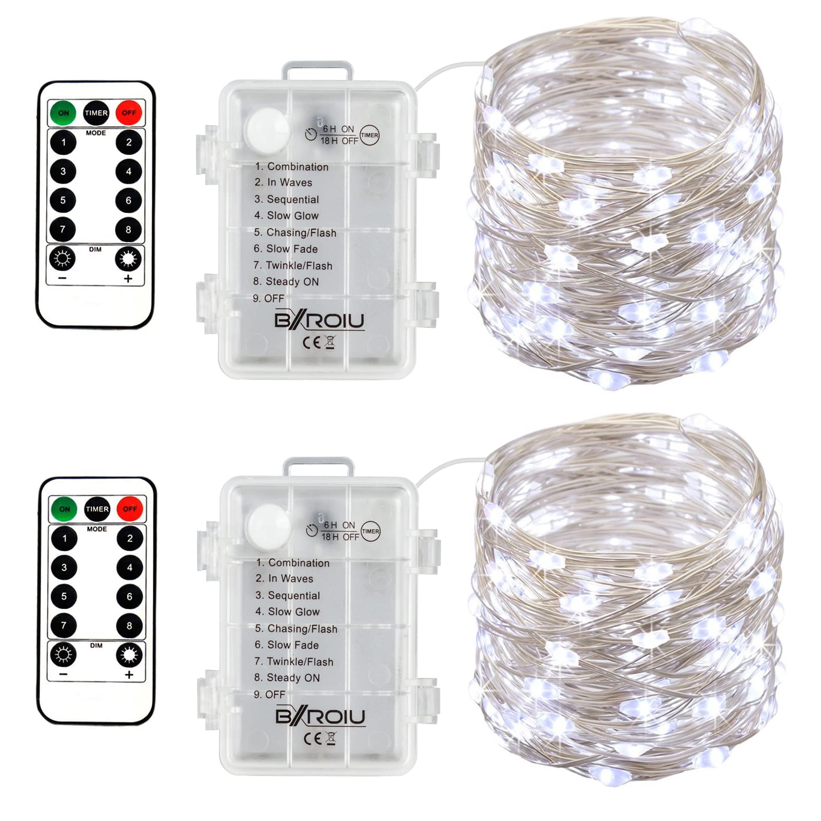 Bxroiu Lichterkette LED-Lichterkette bunt 2er-Set 5m Timer