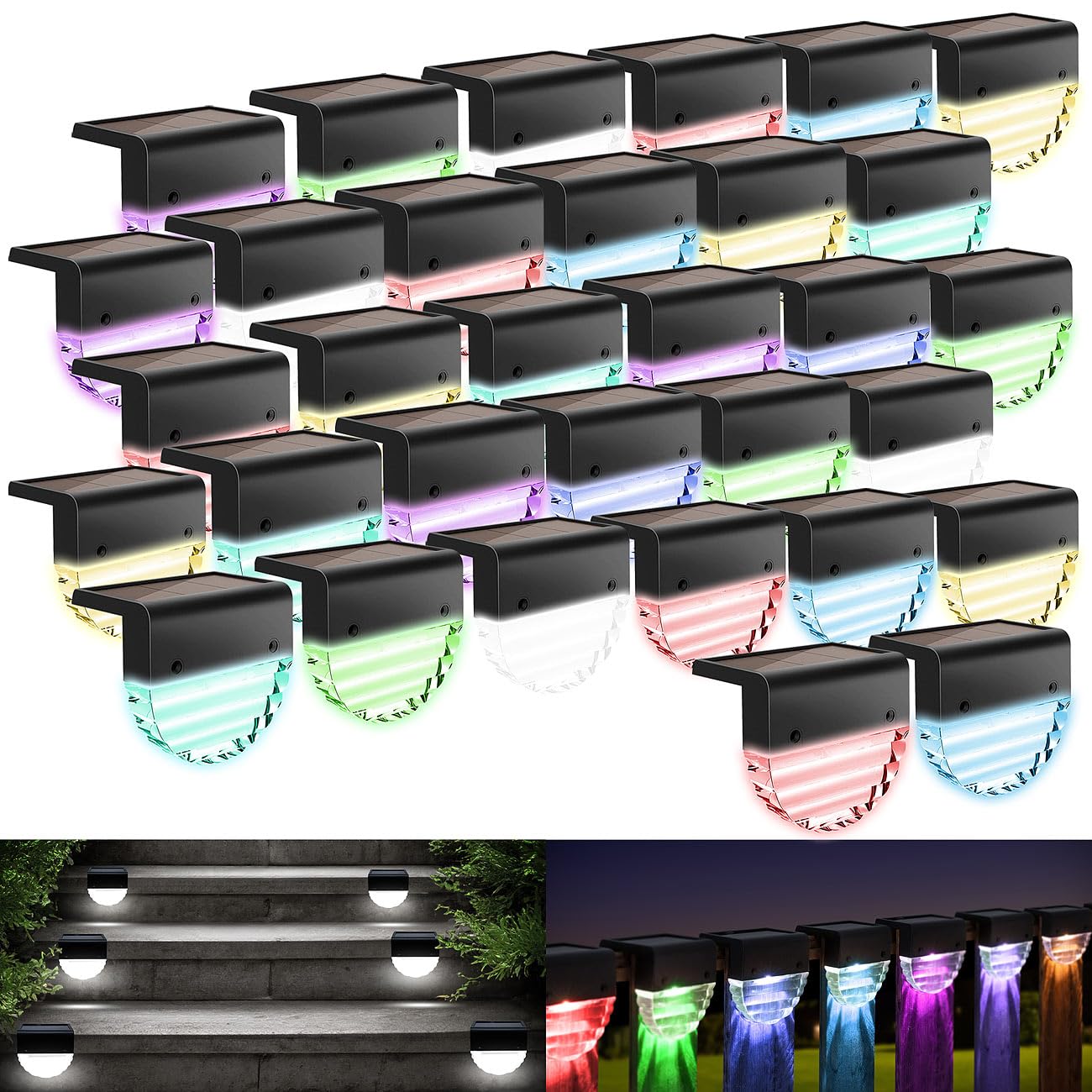 Lunartec Außenbeleuchtung Solarlampe 32er-Set RGBW für Zaun