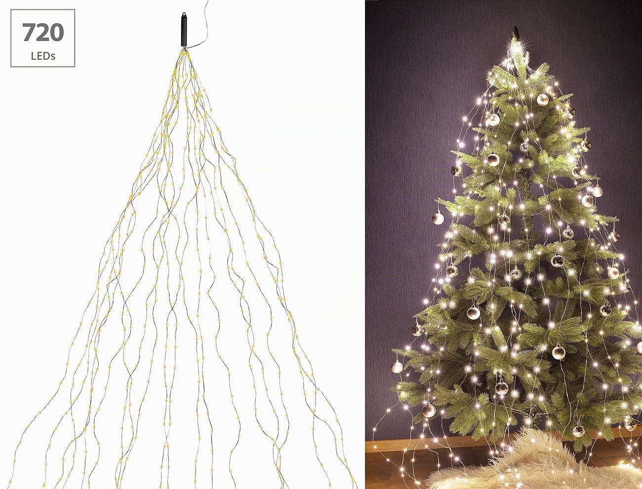 Lunartec Lichtervorhang Baum Christbaum Lichterkette 720 LEDs warmweiß