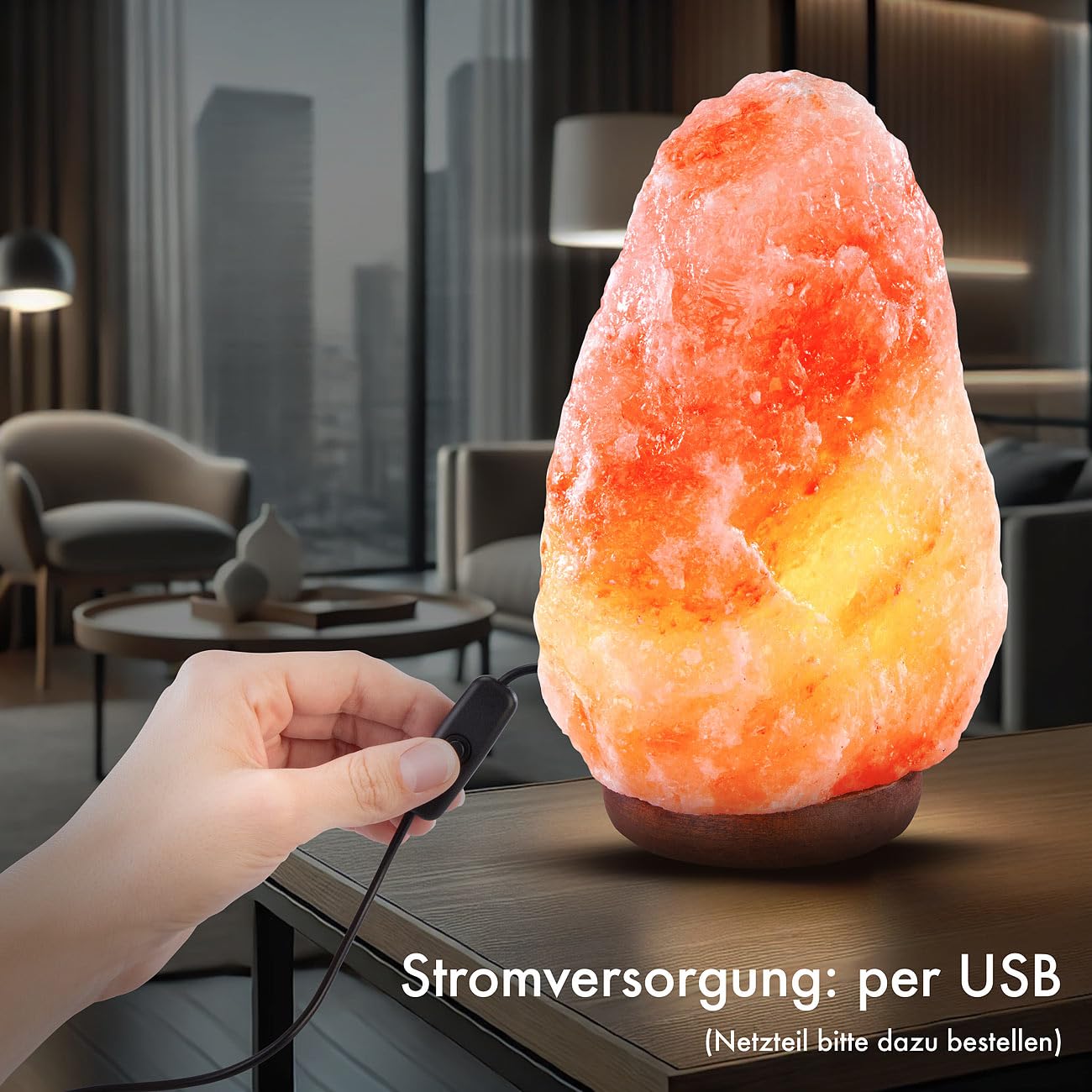 Lunartec Licht-Dekoration Salzkristalllampe LED USB 700-900 g