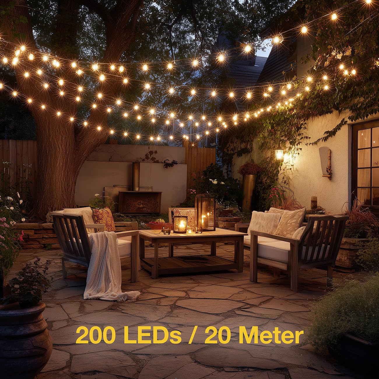 Lunartec Licht-Dekoration LED-Lichterkette 200 LEDs 20m warmweiß