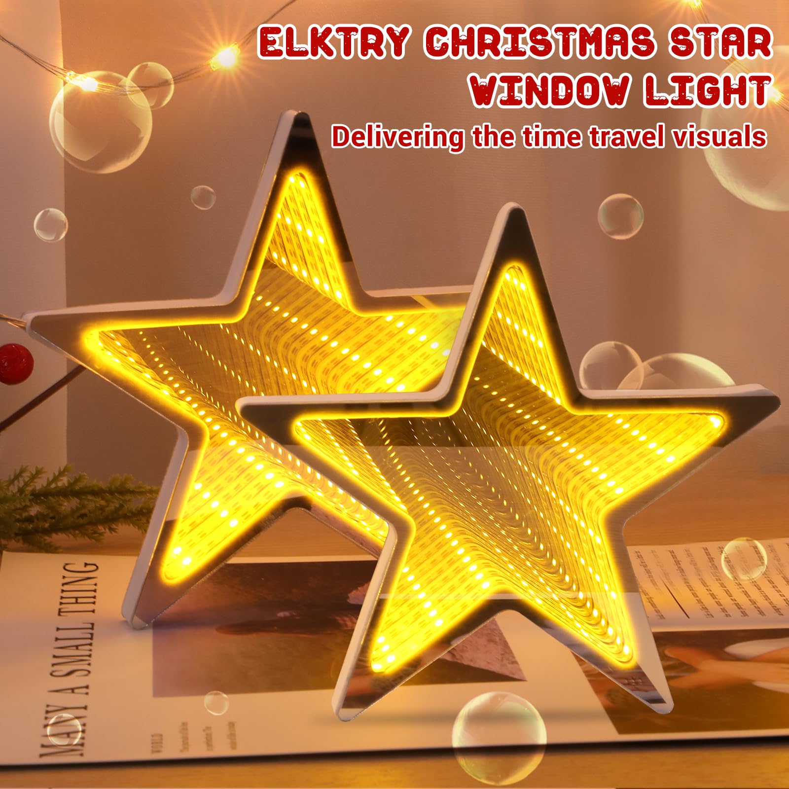 elktry Sterne Lichterkette LED 2er warmweiß Batterie Timer