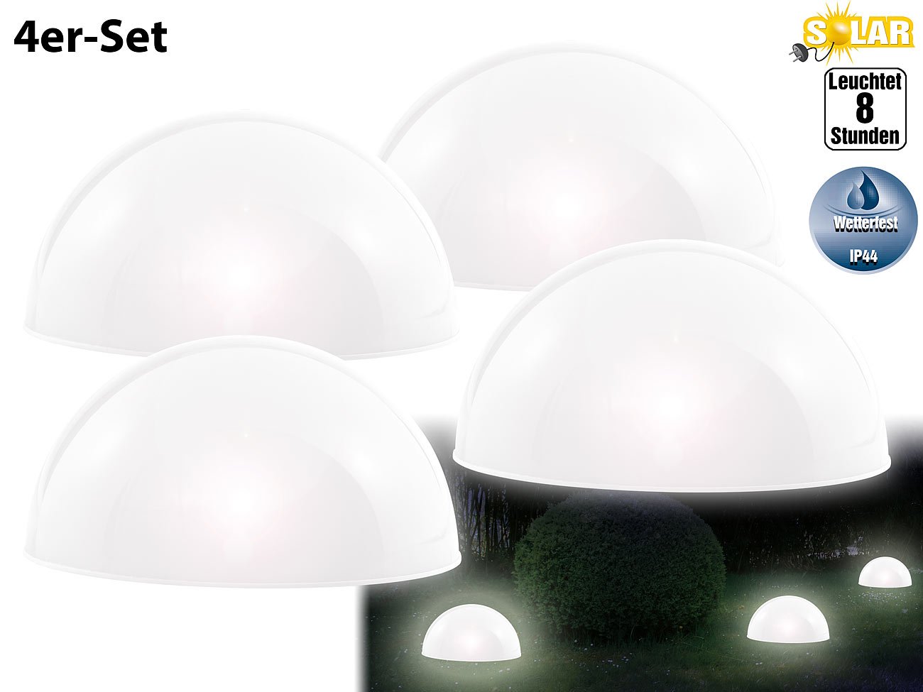 Lunartec Licht-Dekoration Solar-Halbkugel weiß 4er-Set 20 cm