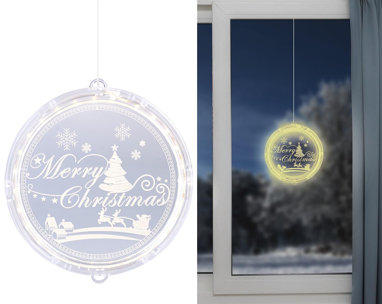 Lunartec Licht-Dekoration Fensterlicht Merry Christmas 26 LEDs Ø 16 cm