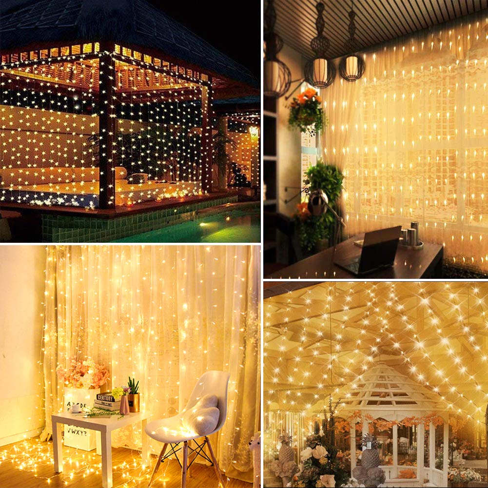 WEARXI Lichterketten Lichtvorhang 300 LED 3x3m warmweiß