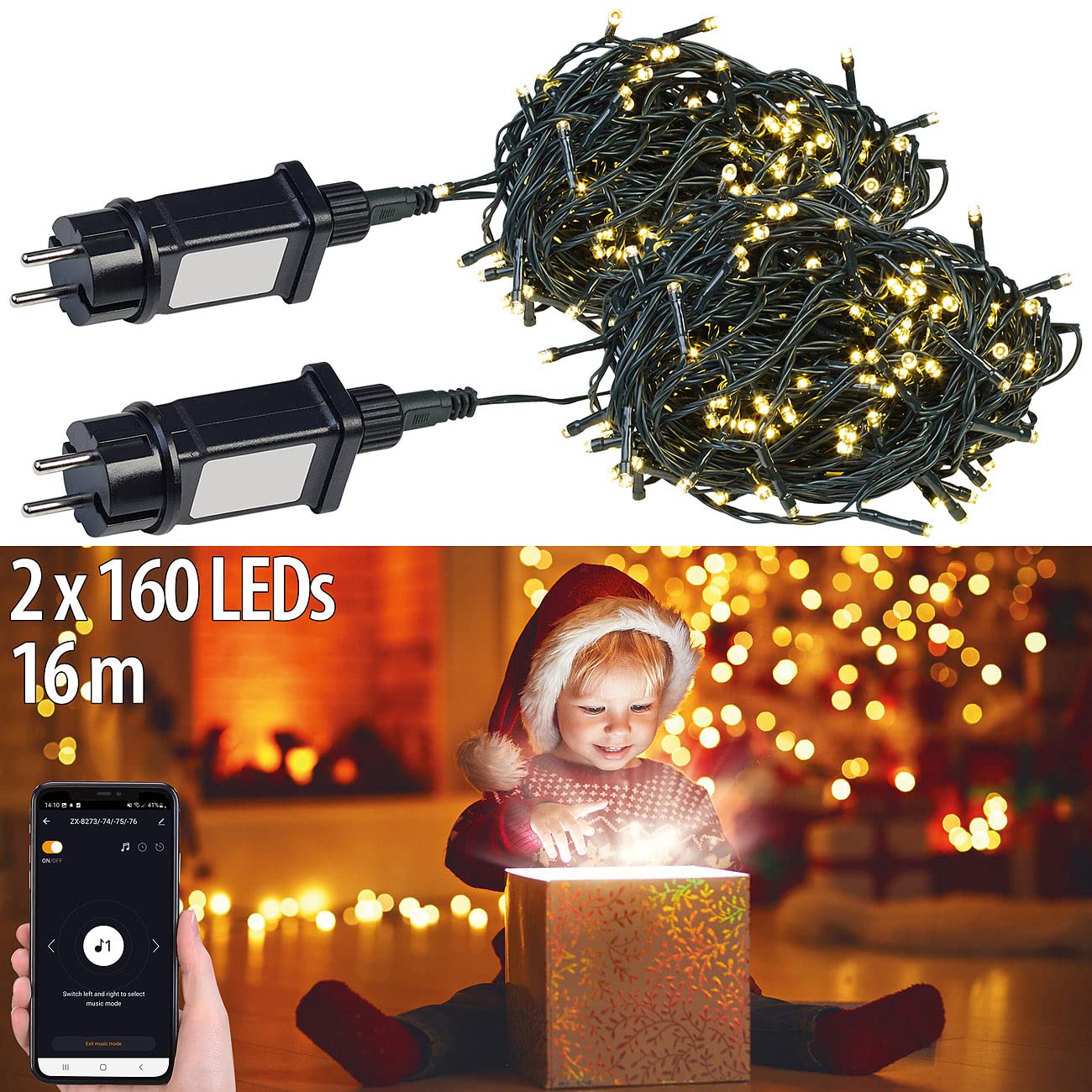 Lunartec Licht-Dekoration WLAN-Lichterkette 2er-Set 16m warmweiß