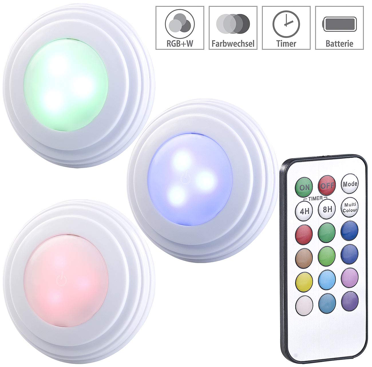 Lunartec UBL-6.rgbw Unterbauleuchten 3er-Set RGBW Batterie