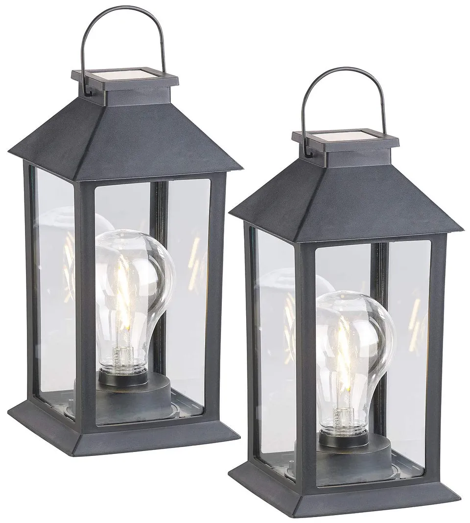 Lunartec Solar-Laterne LED warmweiß 2er-Set IP44