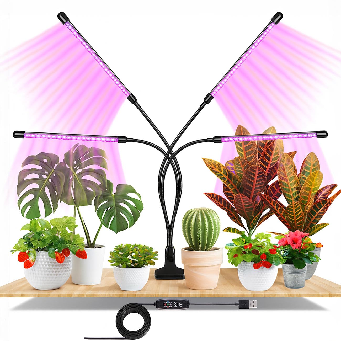Lunartec Leuchtmittel Pflanzenlampe 4 Schwanenhälse Timer