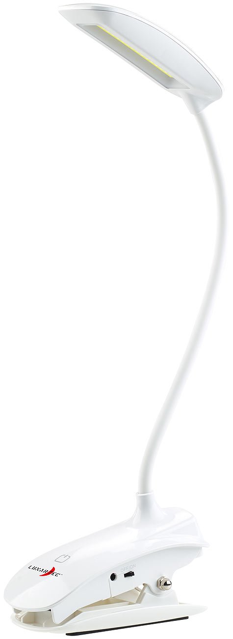 Lunartec Klemmleselampe Akku Schwanenhals 3W COB-LED USB