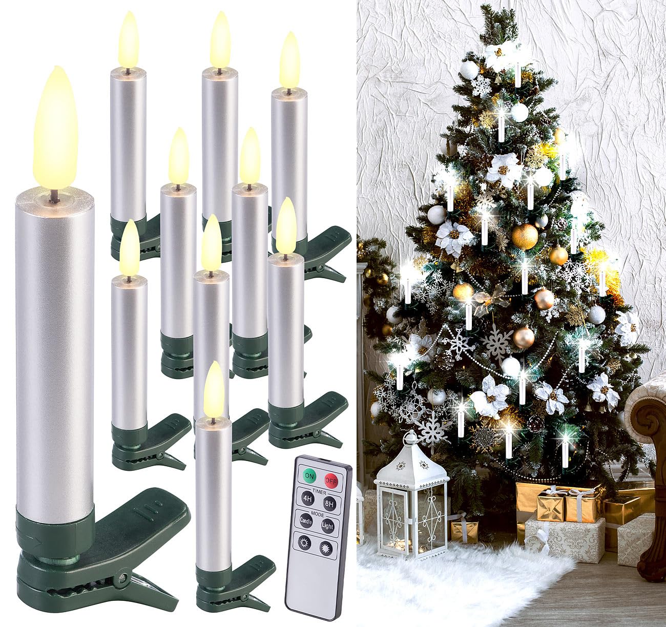 Lunartec Licht-Dekoration LED-Weihnachtsbaumkerzen 60er Silber warmweiß