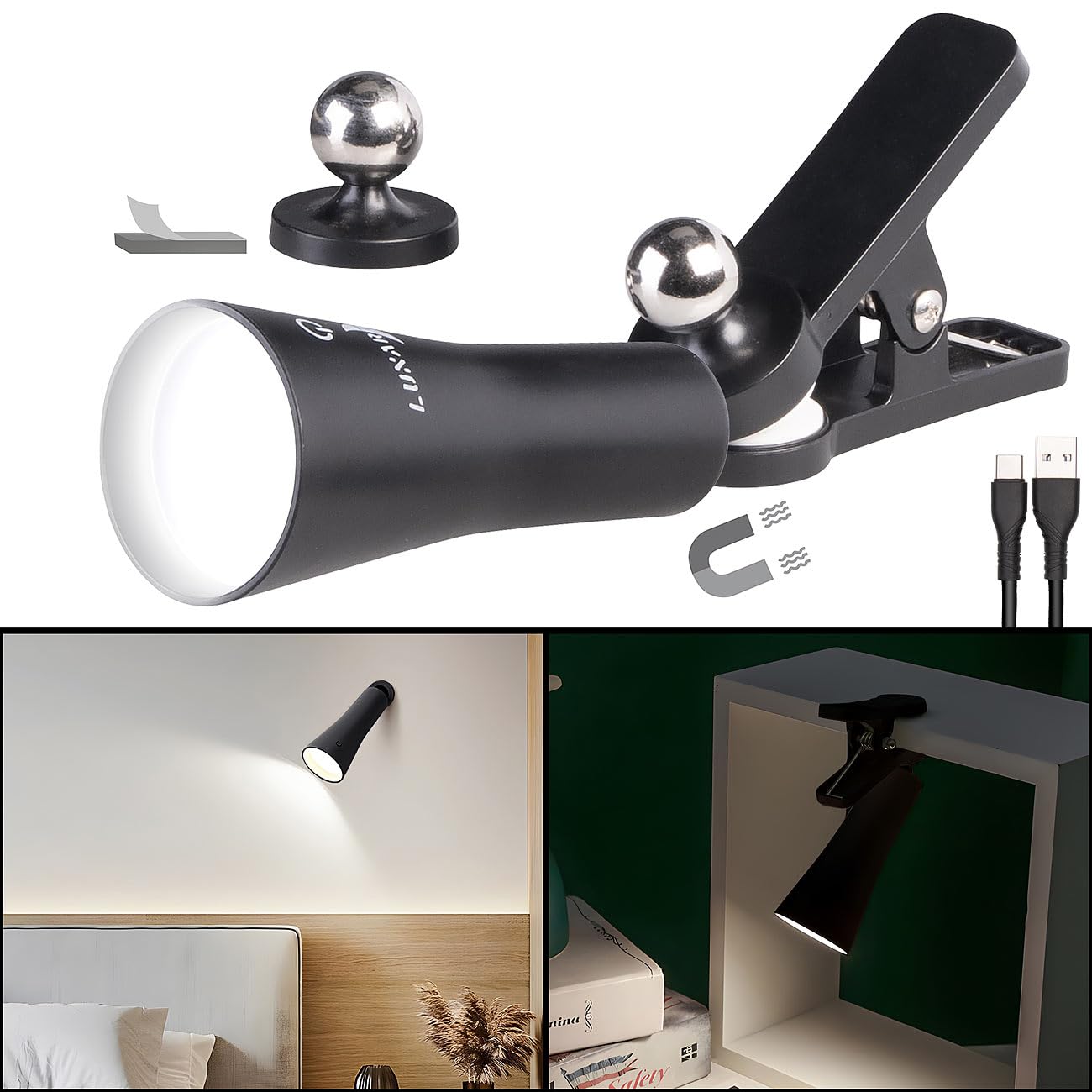 Lunartec 3in1 Akku-Klemmlampe 150 lm schwarz