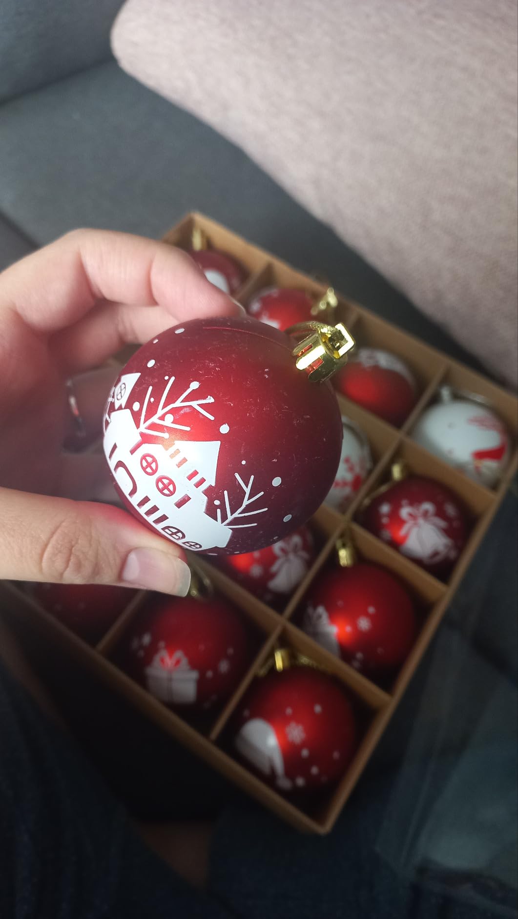 WEARXI Lichterketten Weihnachtskugeln 6cm Rot-Weiß 16 Stück
