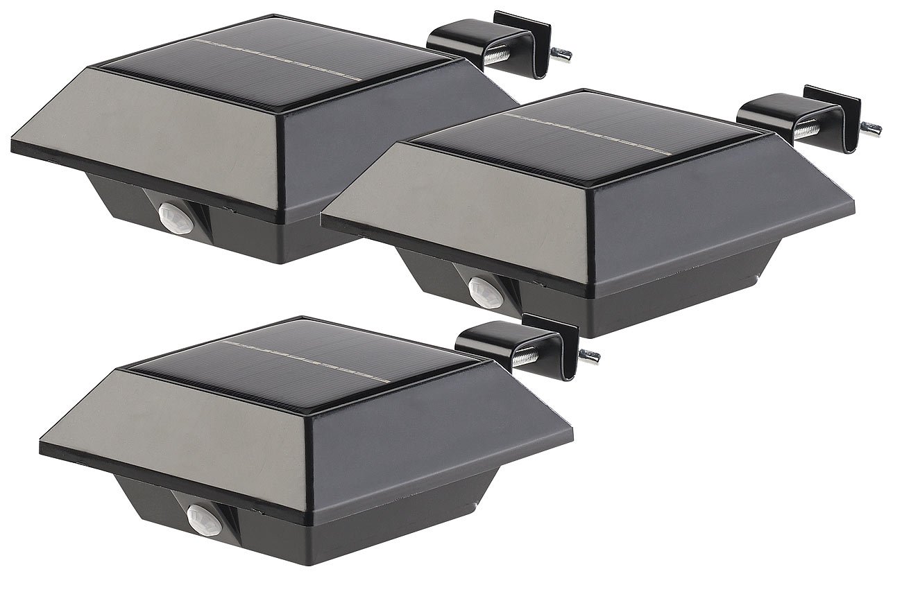 Lunartec Außenbeleuchtung Solar-Dachrinnenleuchte 160 lm 3er-Set mit Sensor