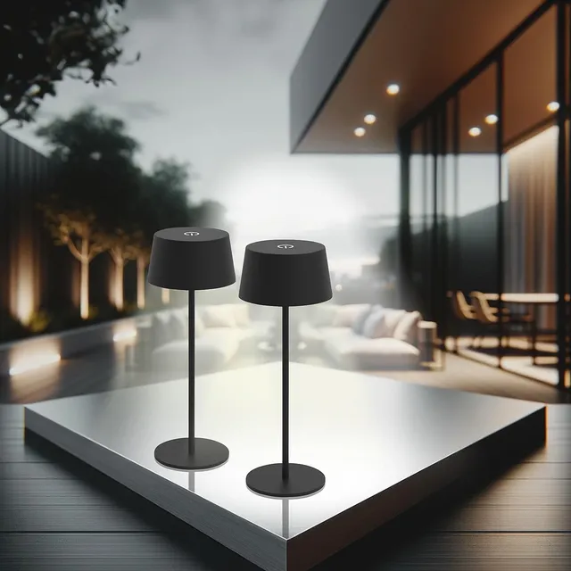 Lunartec Außenbeleuchtung LED Akku-Tischleuchte 2er-Set warmweiß IP44