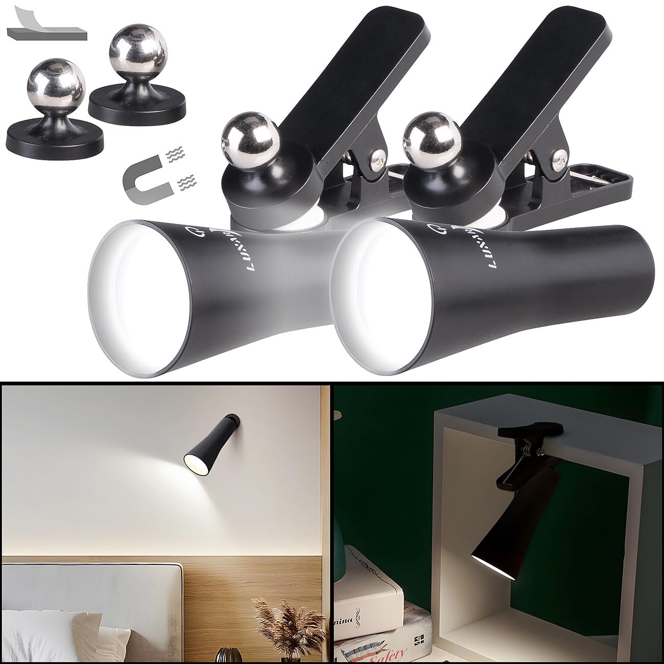 Lunartec Taschenlampen 3in1 Akku-Leuchte schwarz 2er-Set