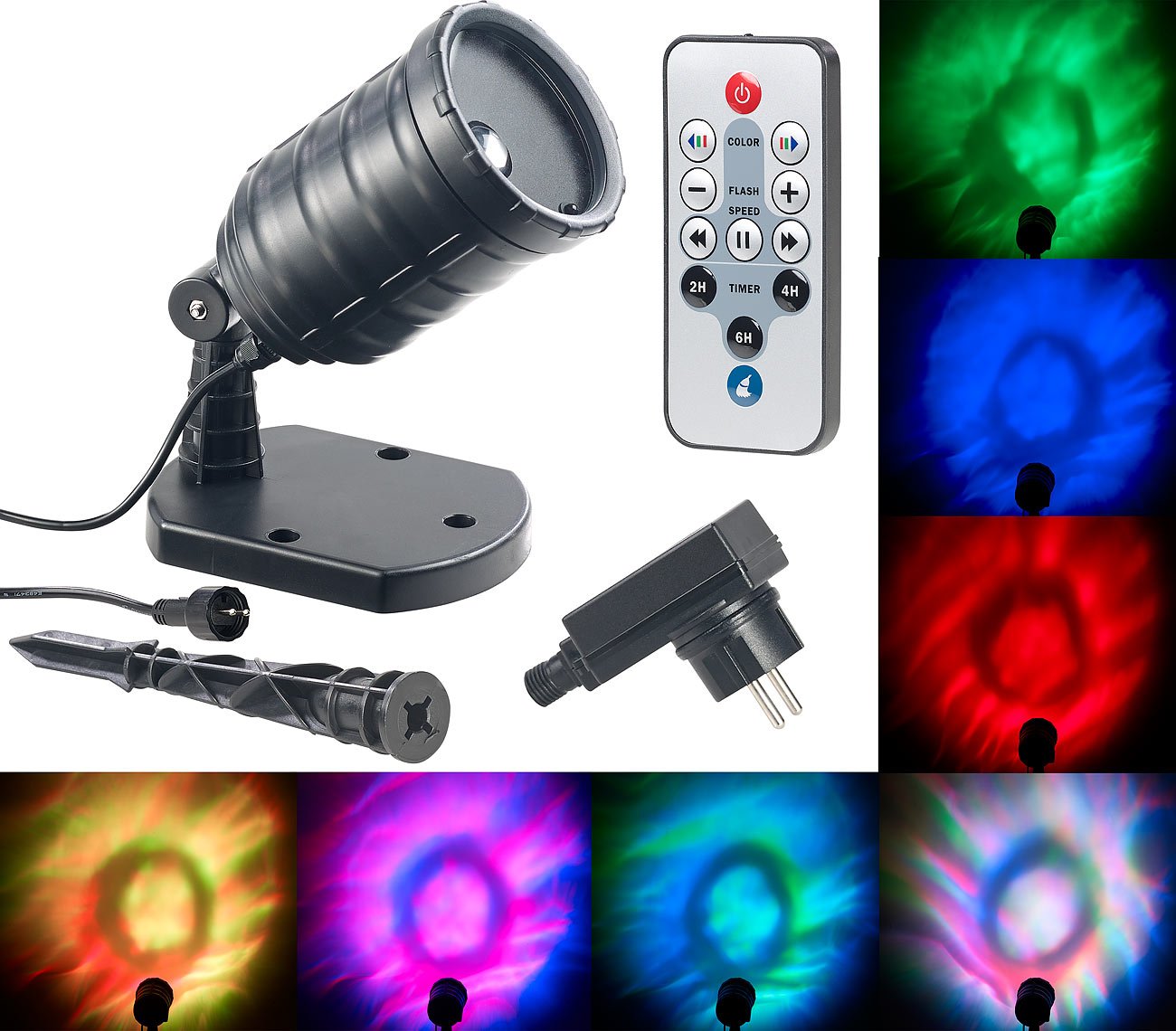 Lunartec Licht-Dekoration Wasserwellen-Projektor RGB Timer IP65